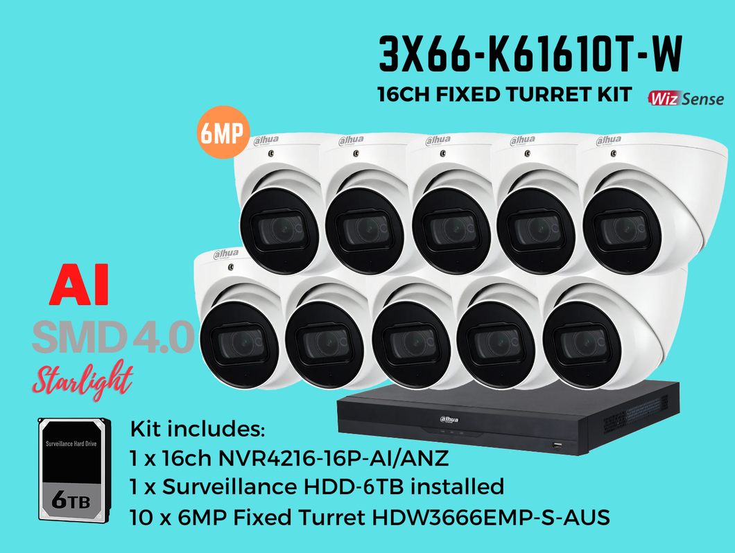 DAHUA 6MP 16CH KIT WITH 10XCAMERAS (WHITE)
