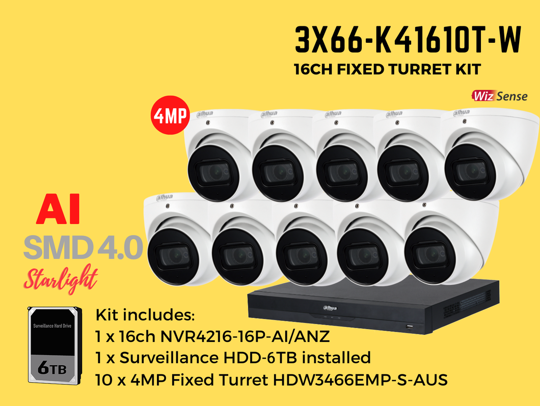 DAHUA 4MP 16CH KIT WITH 10XCAMERAS (WHITE)