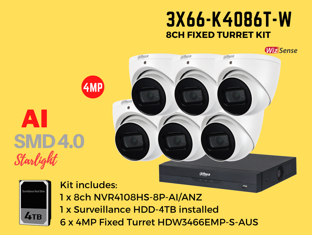 DAHUA 4MP 8CH KIT WITH 6XCAMERAS (WHITE)