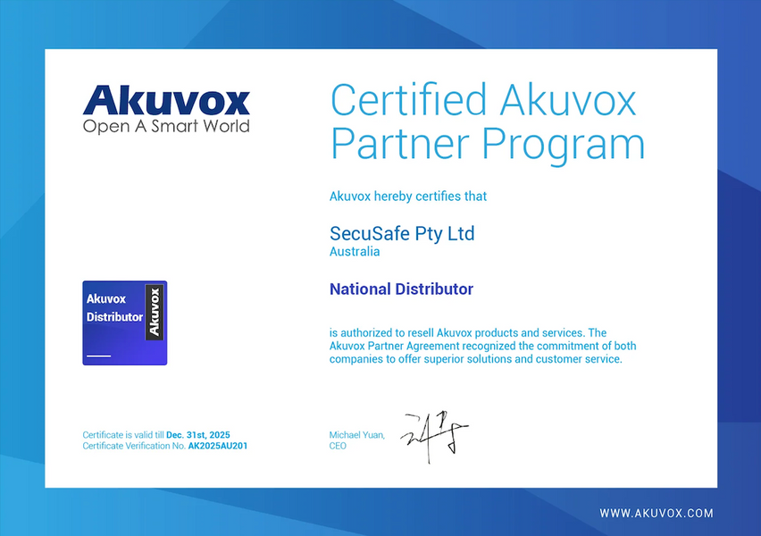 SecuSafe Receives Certification Again as an Official National Distributor for Akuvox in 2025