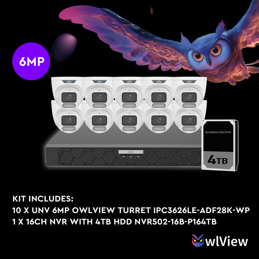 UNV OWLVIEW 6MP 16CH KIT WITH 10*OWLVIEW TURRET CAMERAS