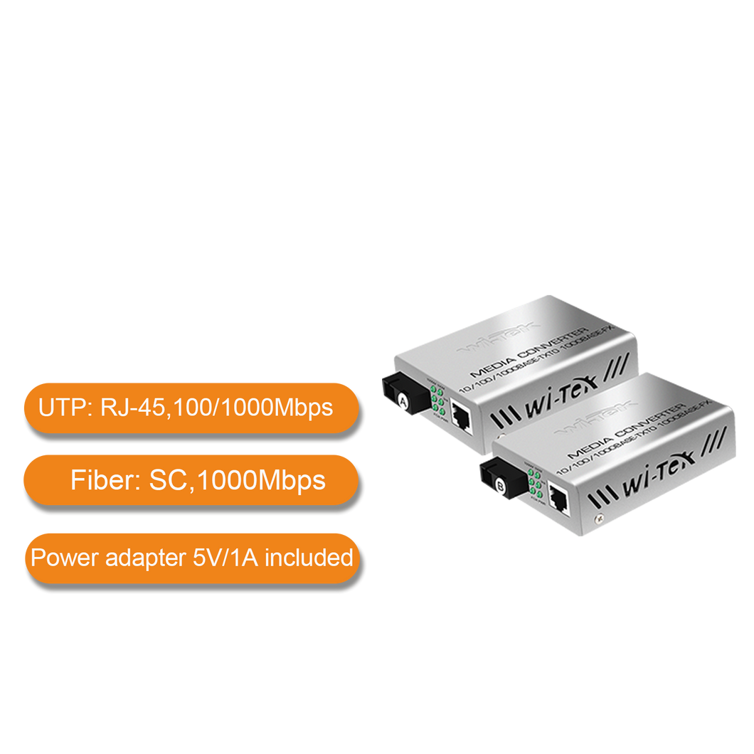 WI-TEK 25KM SINGLE FIBER OPTIC MEDIA CONVERTER