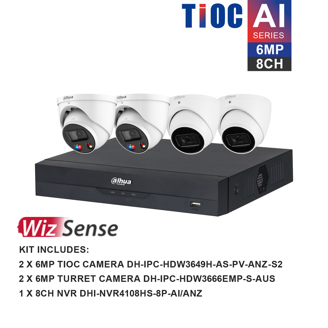 DAHUA 6MP 8CH CHANNEL WITH 2*TURRET & 2*TIOC CAMERAS (NO HDD INCLUDED: OPTIONAL)