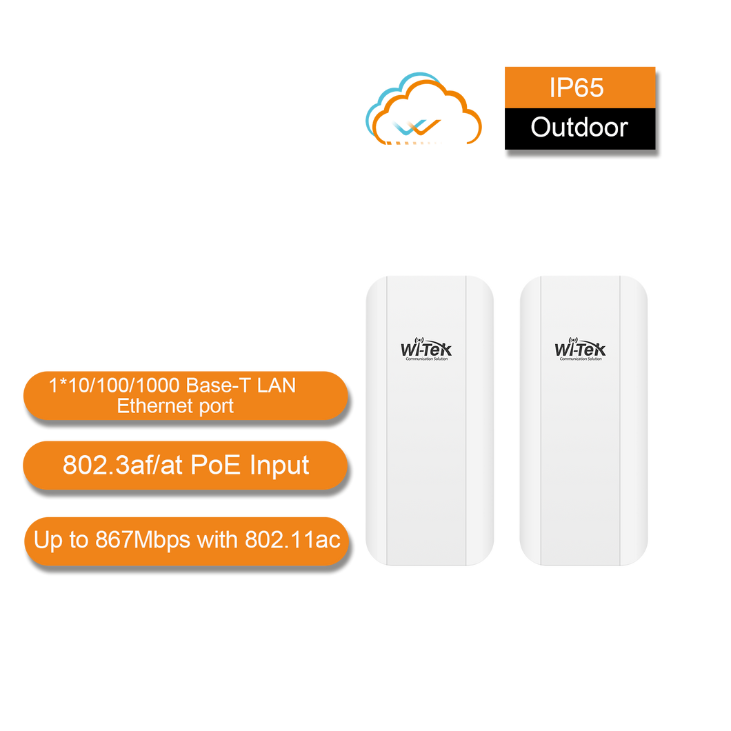 WI-TEK 5KM OUTDOOR 867MBPS WIRELESS POINT-TO-POINT CPE KIT