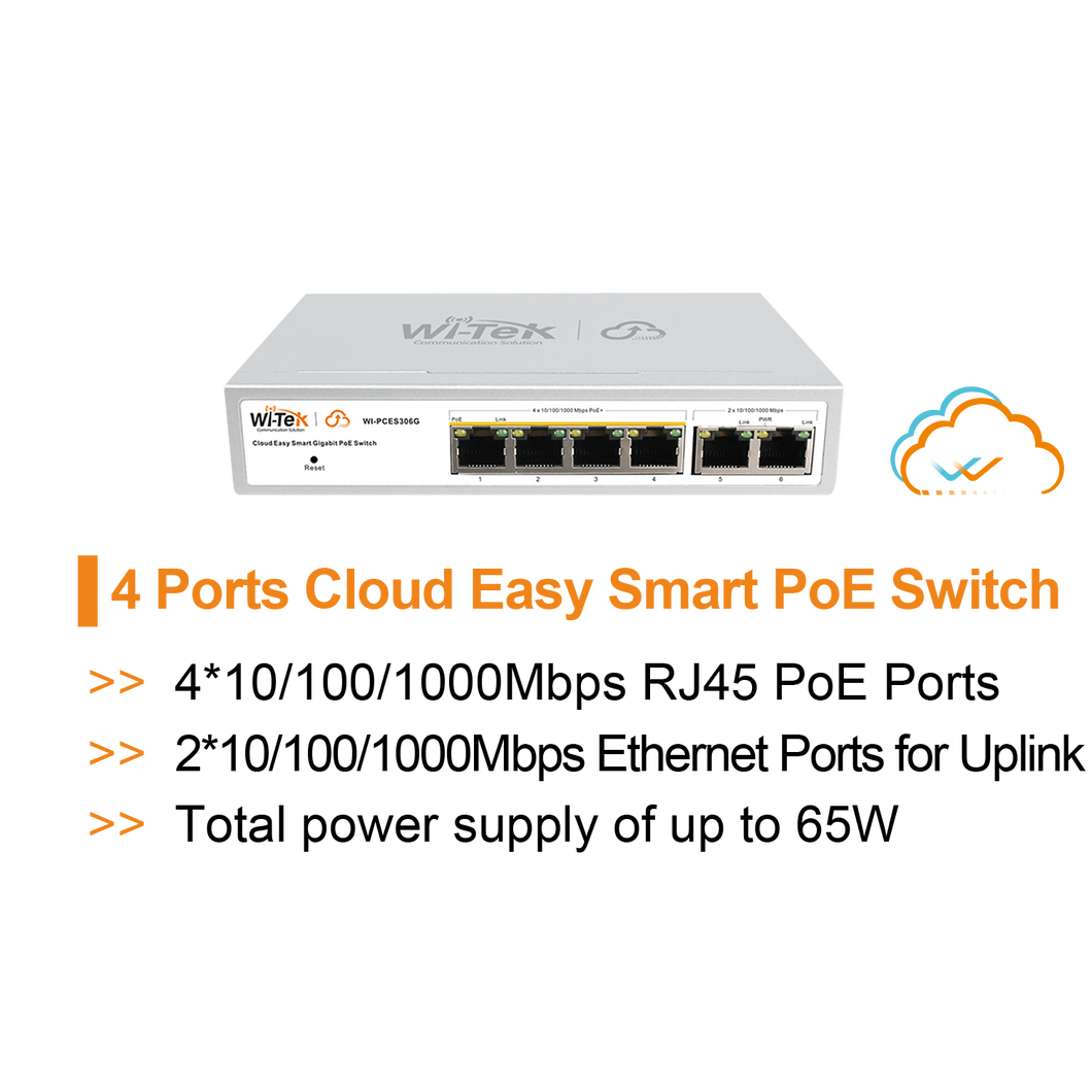 WI-TEK GIGABIT 4 PORTS CLOUD POE SWITCH