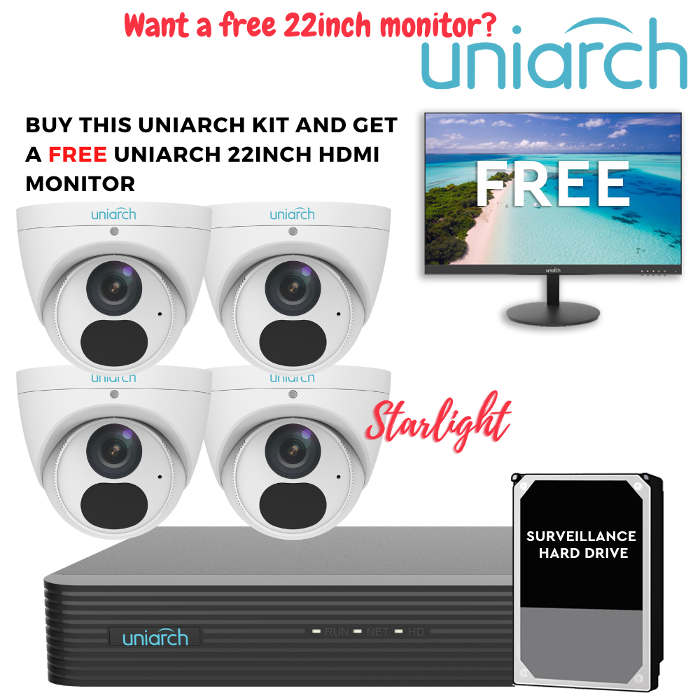 8MP UNIARCH 4CH KIT WITH FREE 22INCH MONITOR