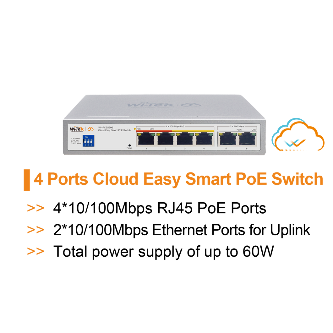 WI-TEK 4 PORTS EASY CLOUD POE SWITCH