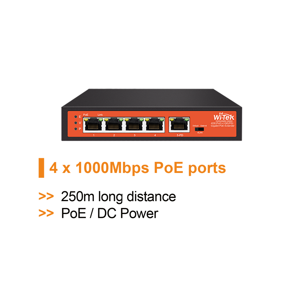 WI-TEK GIGABIT 4 PORTS POE EXTENDER