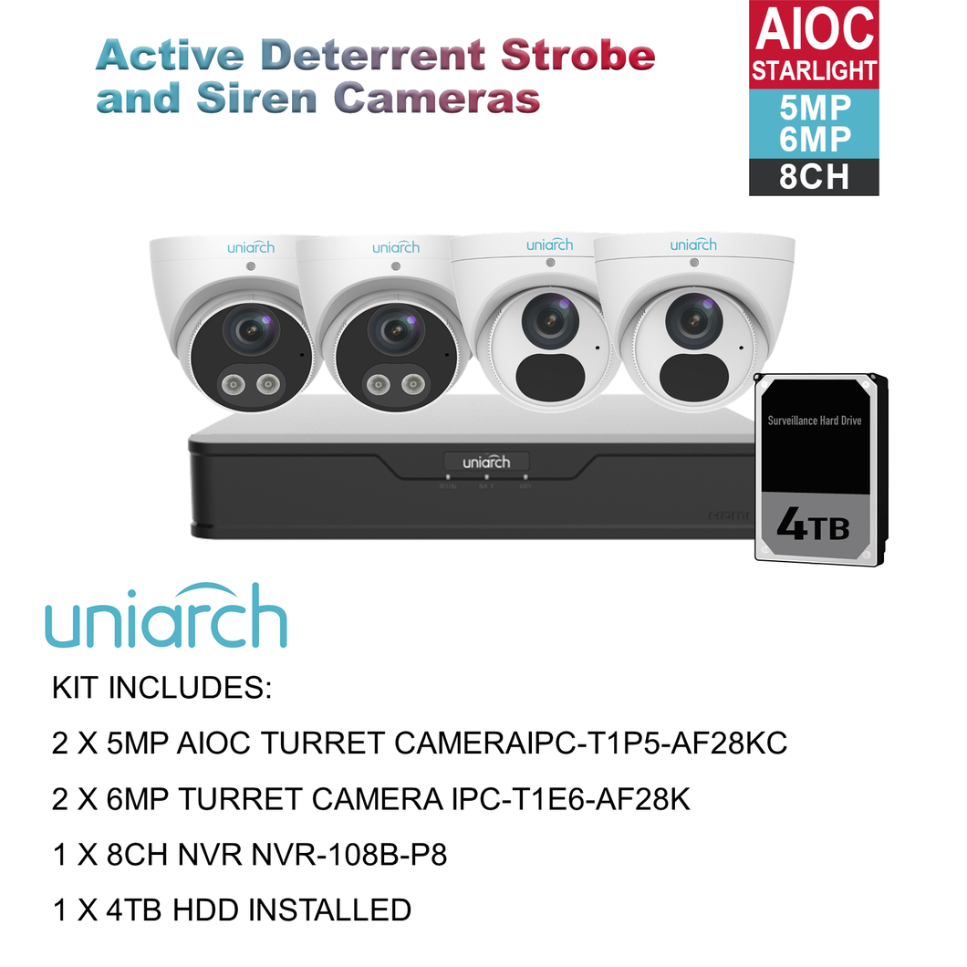 UNIARCH 6MP 8CH KIT WITH 2*AIOC & 2*TURRET CAMERAS