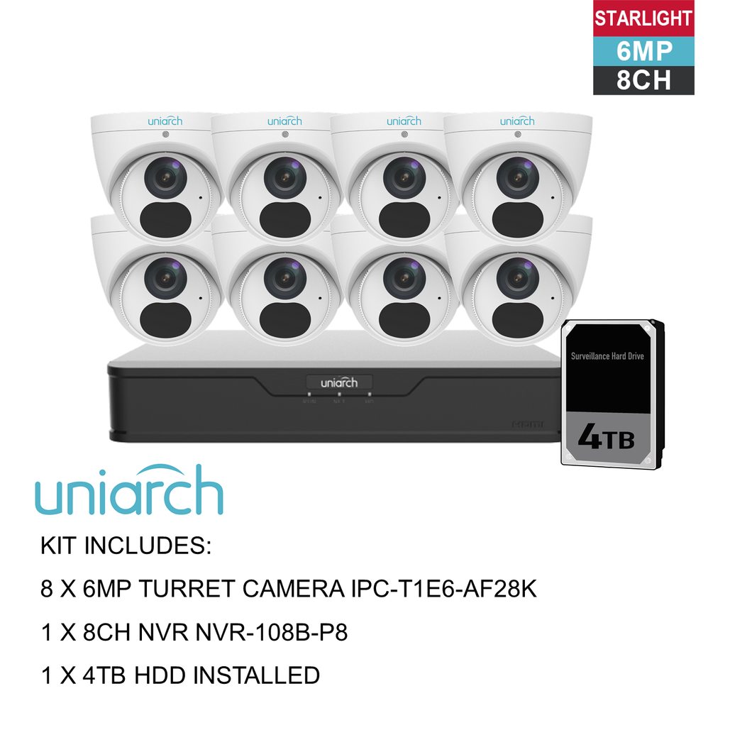 UNIARCH 6MP 8CH KIT WITH 8*TURRET CAMERAS