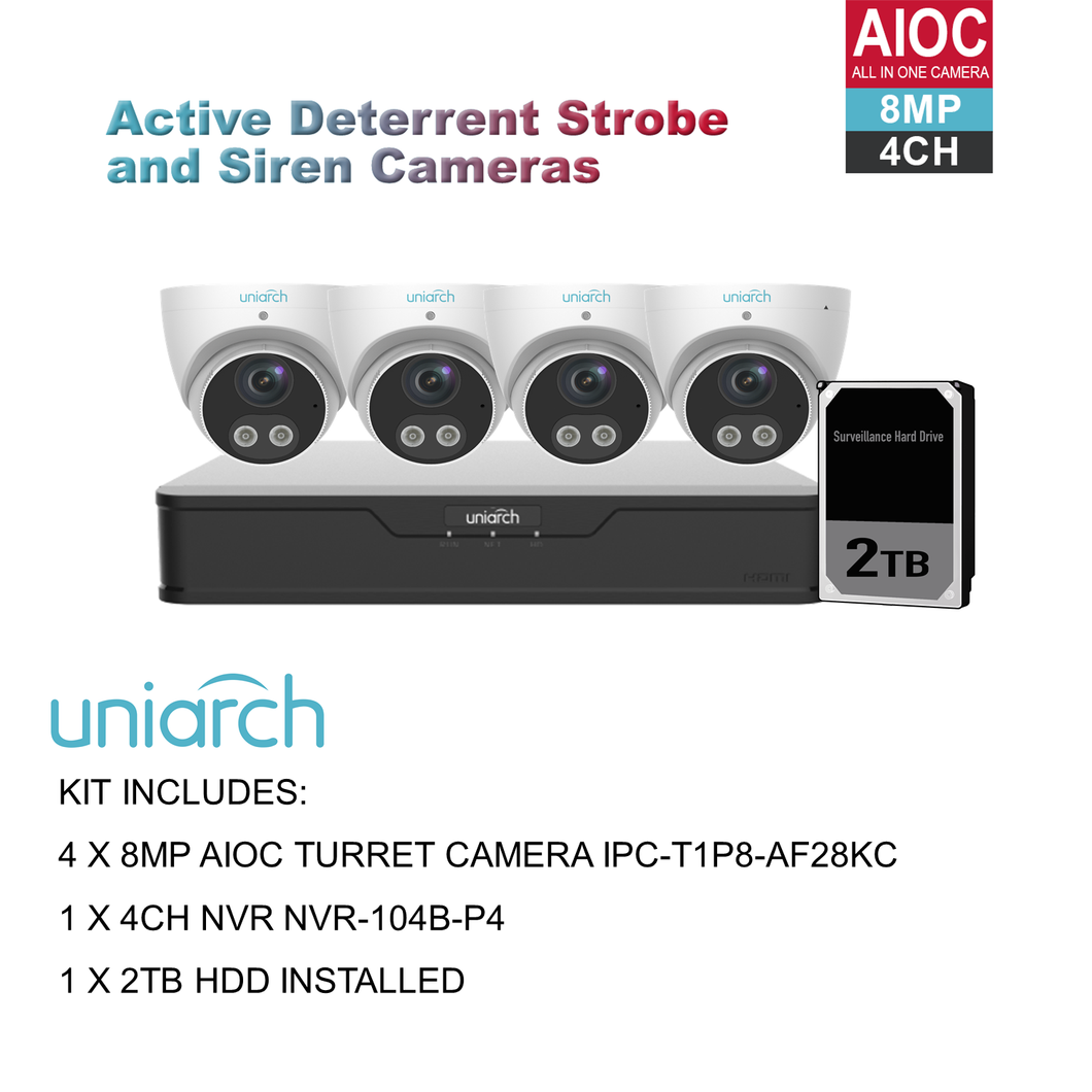 UNIARCH 8MP 4CH AIOC WITH 4*AIOC CAMERAS