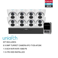 UNIARCH 8MP 8CH KIT WITH 8*TURRET CAMERAS