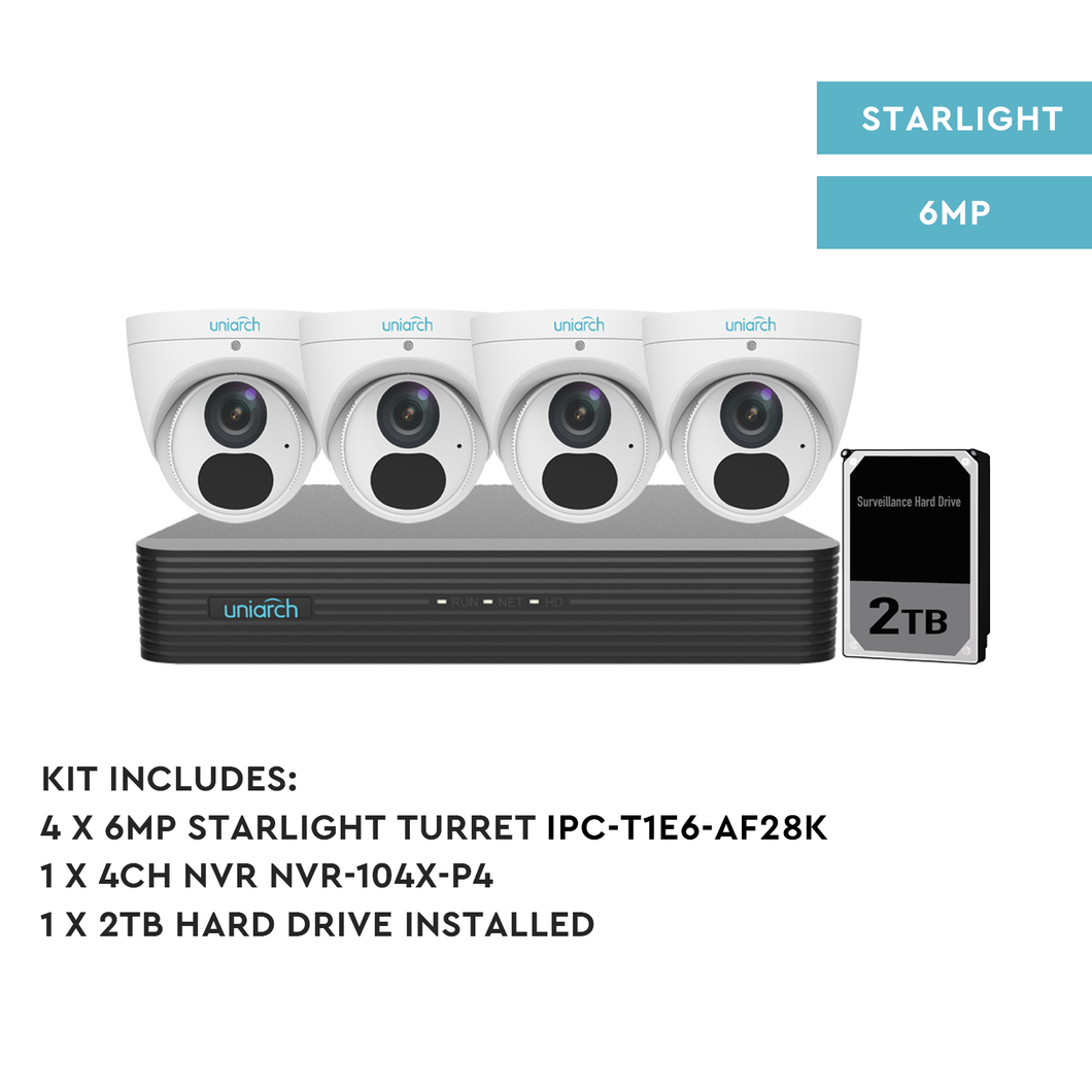 UNIARCH 6MP 4CH KIT WITH 4*TURRET CAMERAS