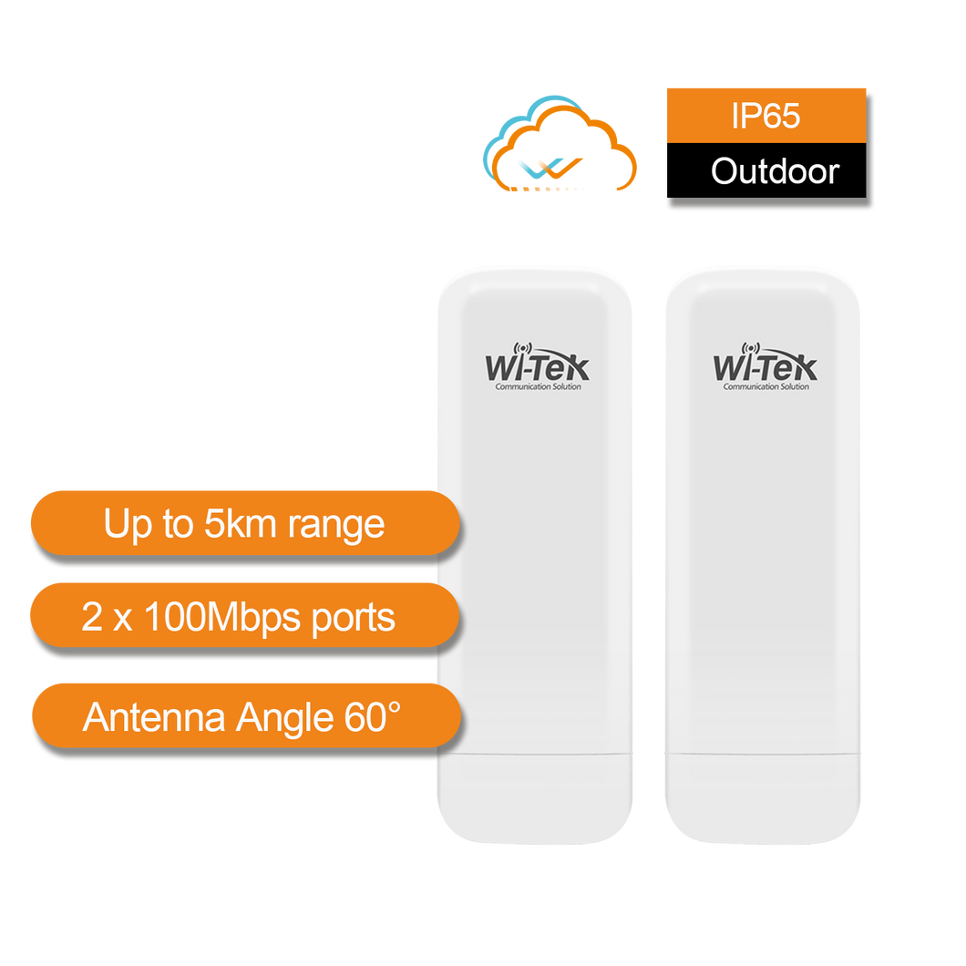 WI-TEK 5KM OUTDOOR 100MBPS WIRELESS POINT-TO-POINT CPE KIT