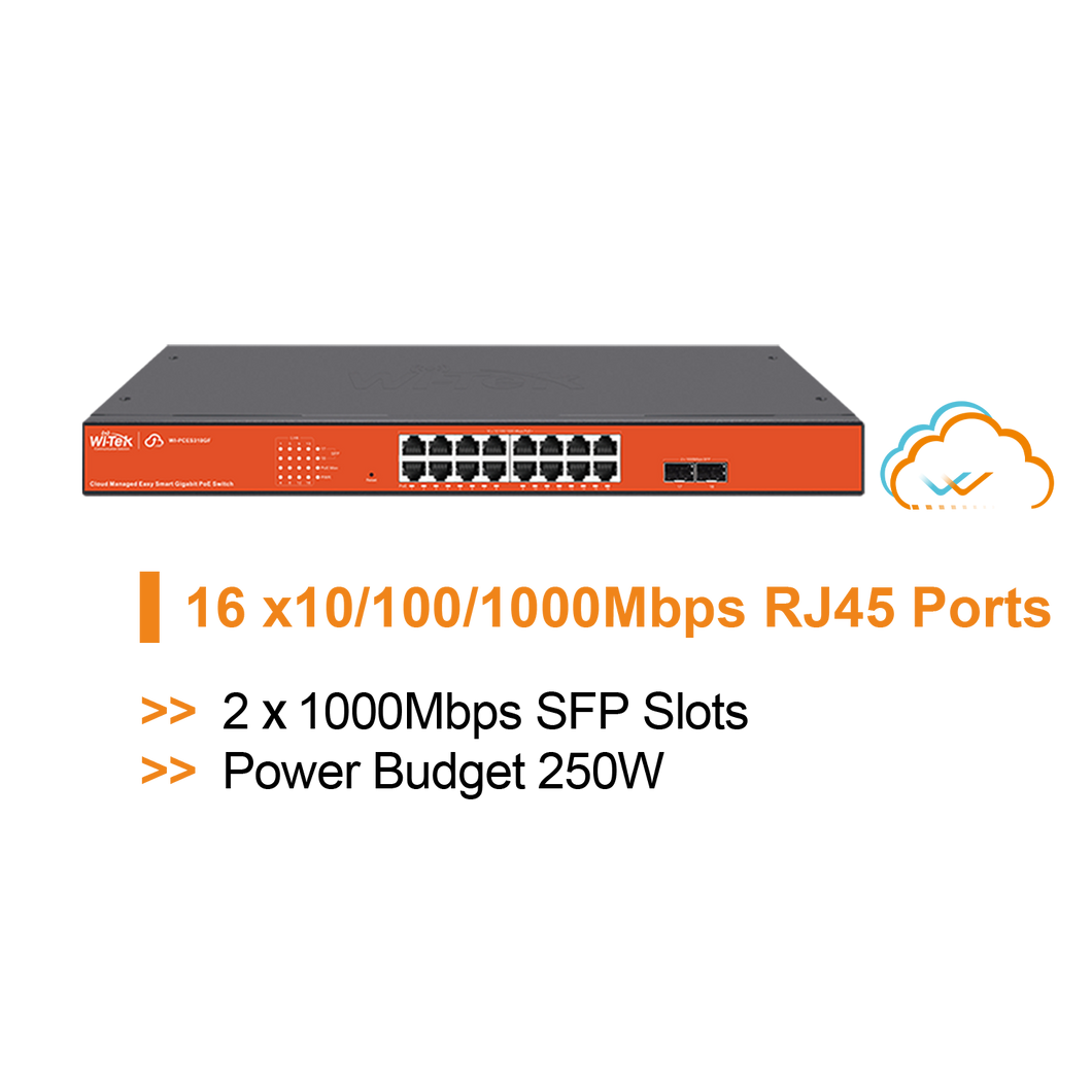 WI-TEK CLOUD EASY SMART 16 PORTS POE SWITCH