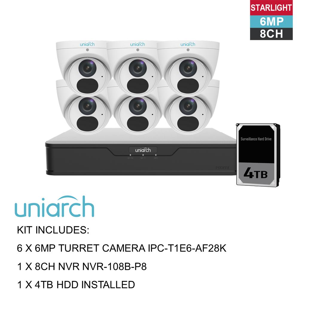 UNIARCH 6MP 8CH KIT WITH 6*TURRET CAMERAS