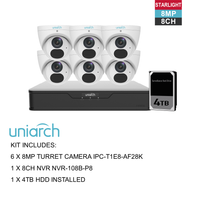 UNIARCH 8MP 8CH KIT WITH 6*TURRET CAMERAS