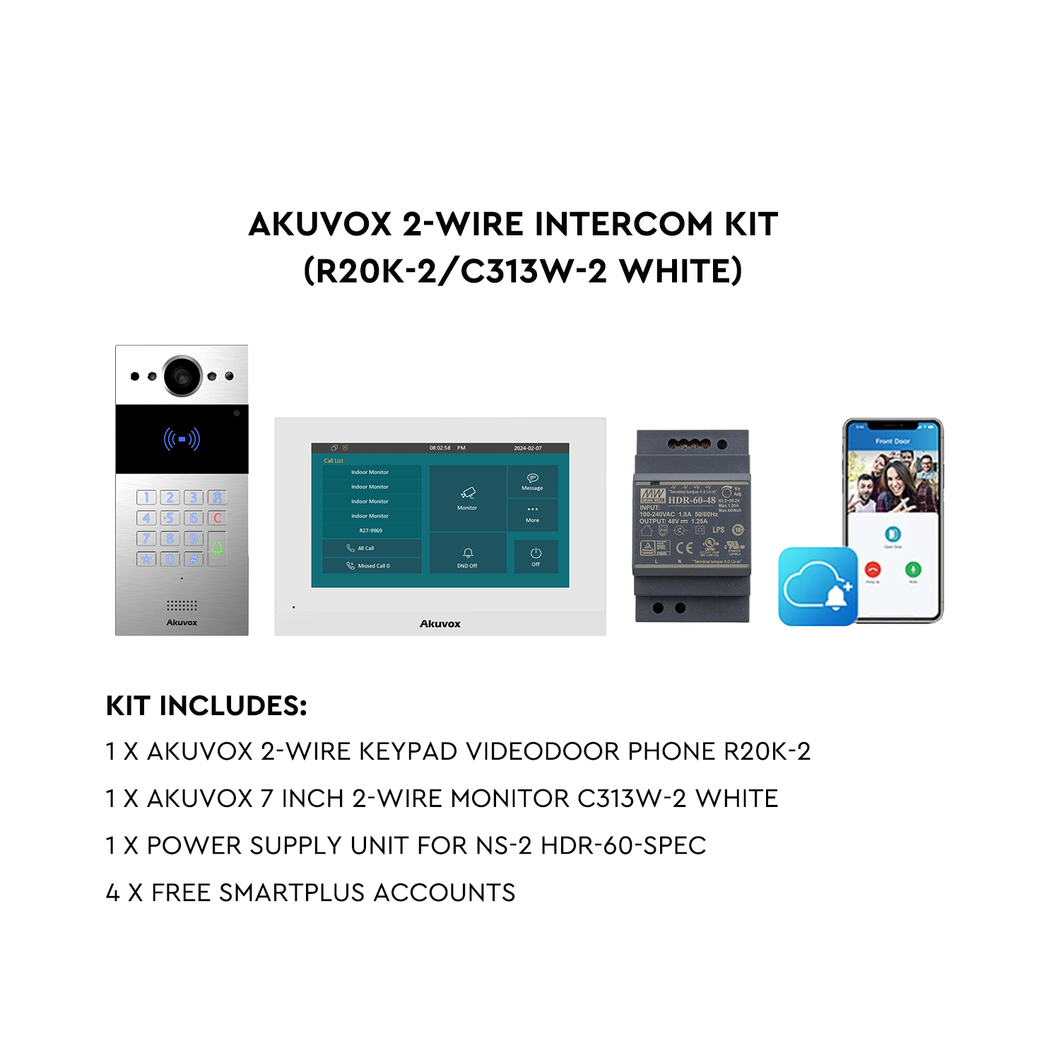 AKUVOX 2-WIRE INTERCOM KIT(R20K-2/C313W-2 White) – SecuSafe AU