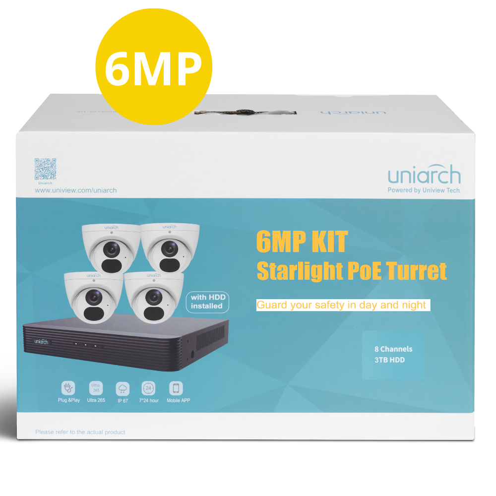 UNIARCH 8CH KIT WITH 4 X 6MP STARLIGHT TURRET (IN A KIT BOX)