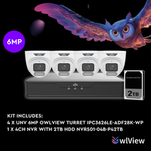 Load image into Gallery viewer, UNV OWLVIEW 6MP 4CH KIT WITH 4*OWLVIEW TURRET CAMERAS
