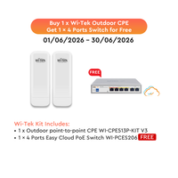 WI-TEK 5KM OUTDOOR 100MBPS WIRELESS BRIDGE WITH 4 PORT CLOUD POE SWITCH