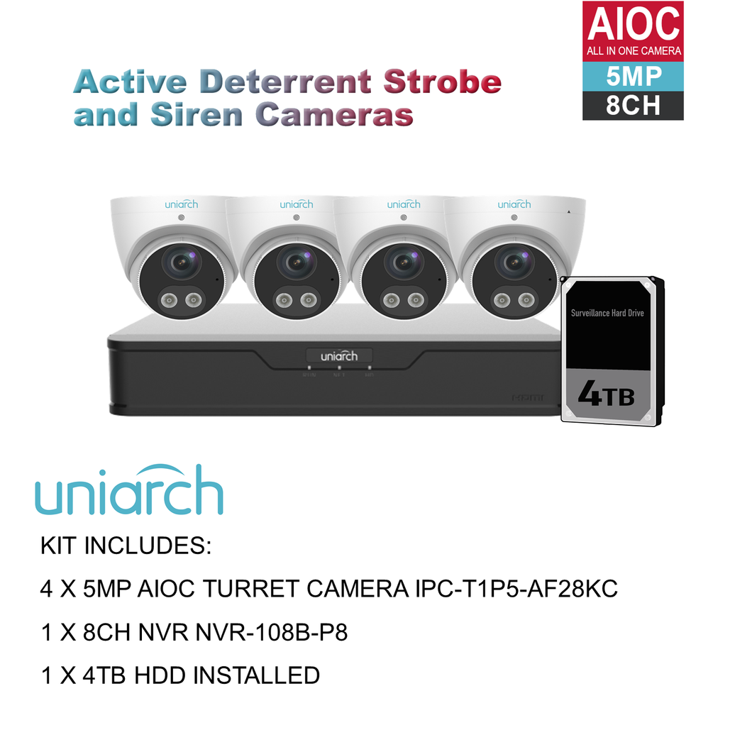 UNIARCH 5MP 8CH AIOC WITH 4*AIOC CAMERAS