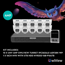 Load image into Gallery viewer, UNV OWLVIEW 4MP 16CH KIT WITH 10*OWLVIEW TURRET CAMERAS
