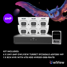 Load image into Gallery viewer, UNV OWLVIEW 6MP 8CH KIT WITH 6*OWLVIEW TURRET CAMERAS
