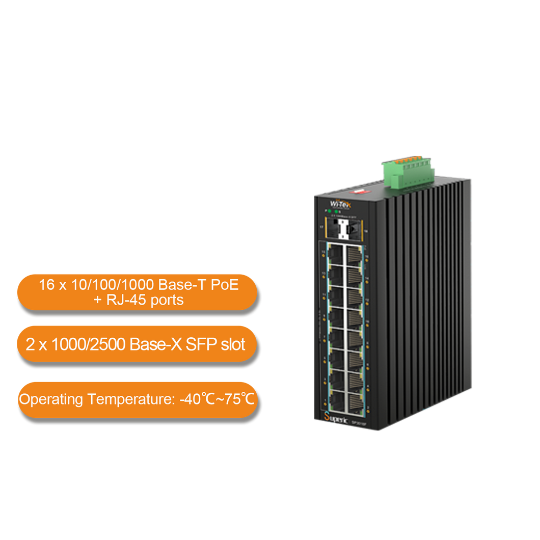 WI-TEK INDUSTRIAL MANAGED 16 PORTS POE SWITCH