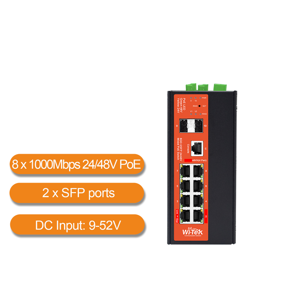 WI-TEK BOOST VOLTAGE DC12V TO 24/48V POE SWITCH