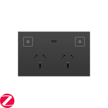 Load image into Gallery viewer, Konec Double Socket Power Point Plastic Black
