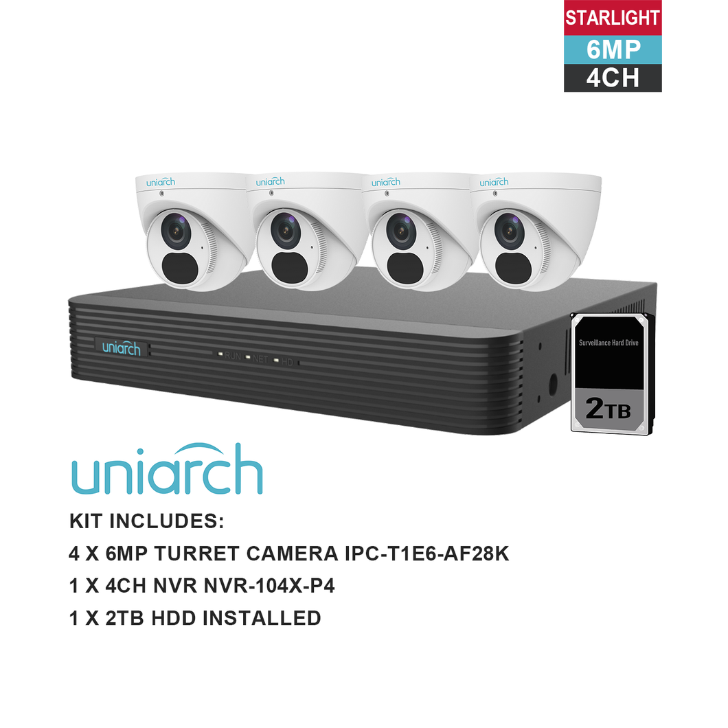 UNIARCH 6MP 4CH KIT WITH 4*TURRET CAMERAS