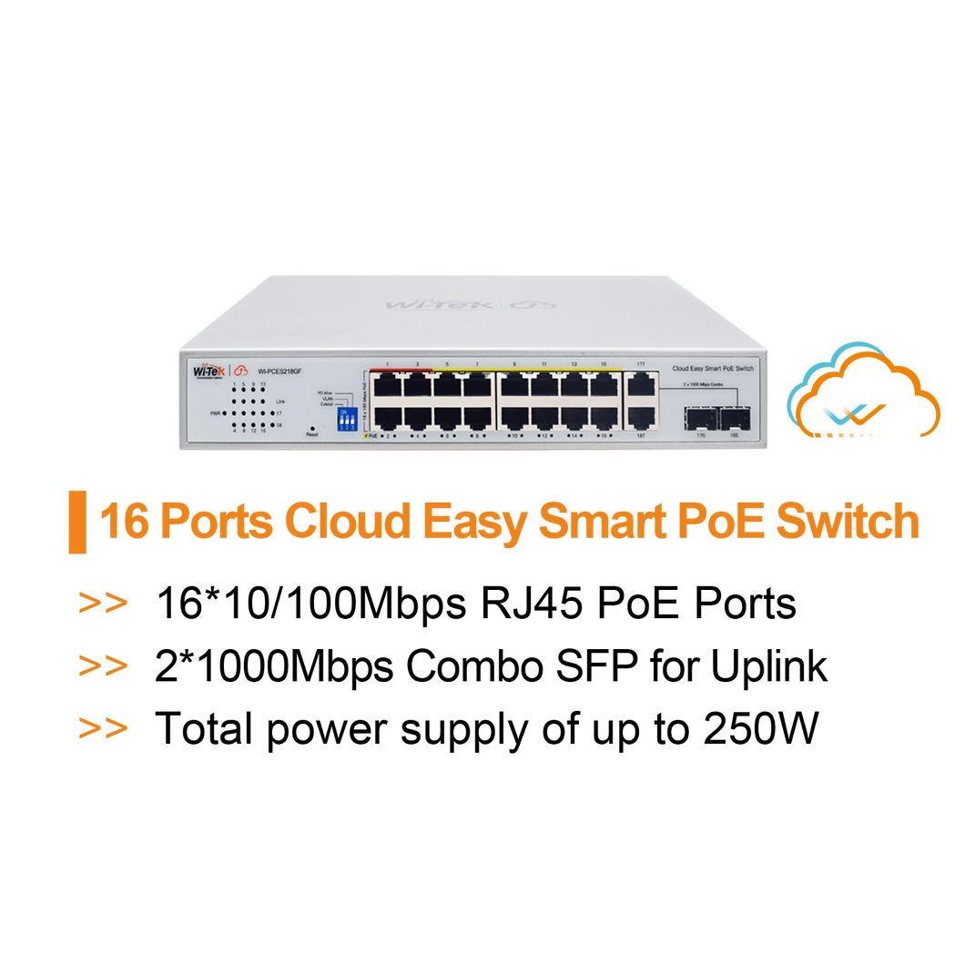 WI-TEK 16 PORTS EASY CLOUD POE SWITCH