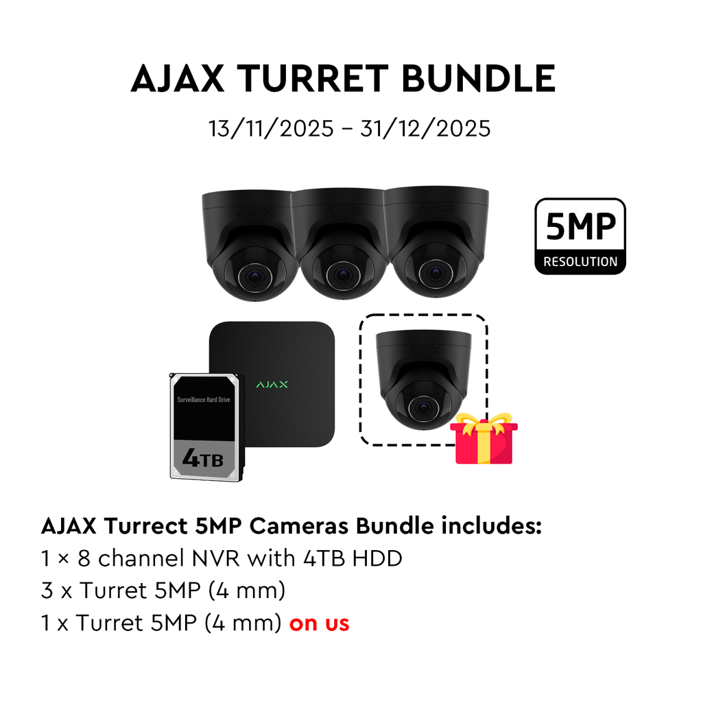 AJAX 8CH NVR 4MM 5MP Turret Black Kit