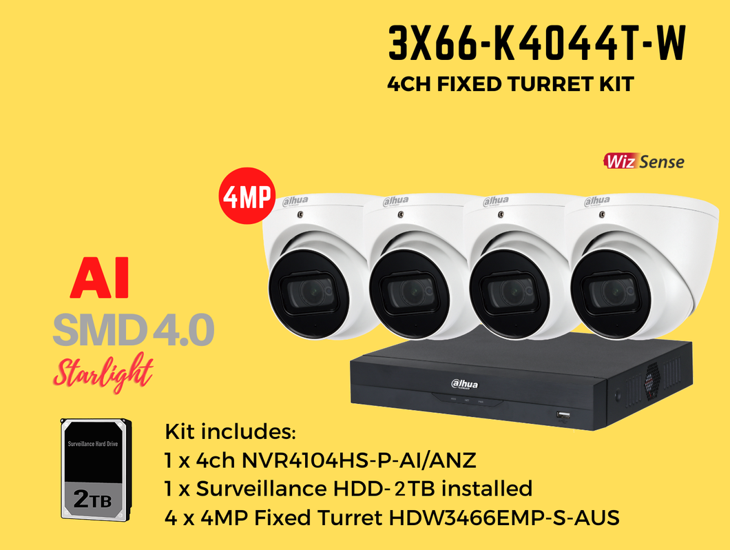 DAHUA 4MP 4CH KIT WITH 4XCAMERAS (WHITE)