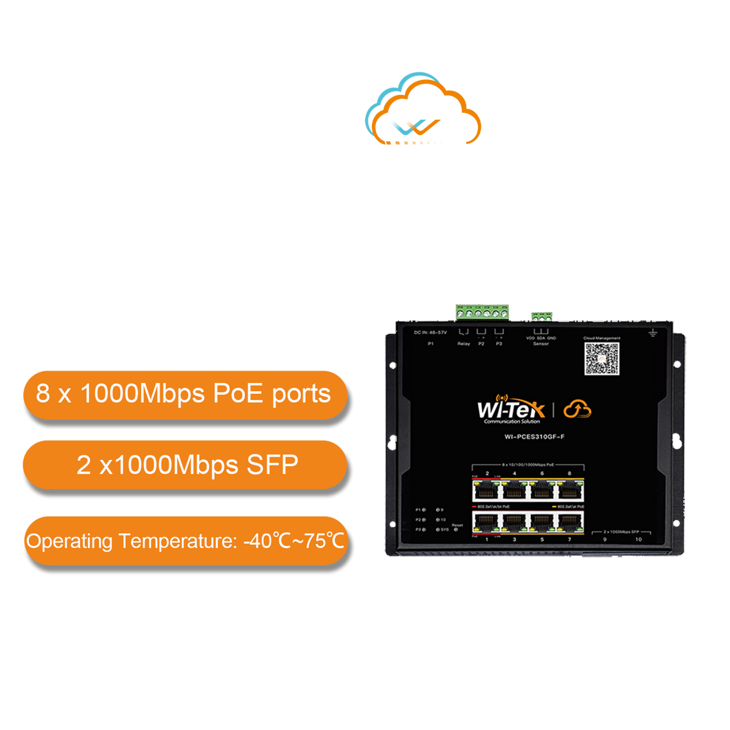 WI-TEK INDUSTRIAL CLOUD 8 PORTS FLAT-TYPE POE SWITCH