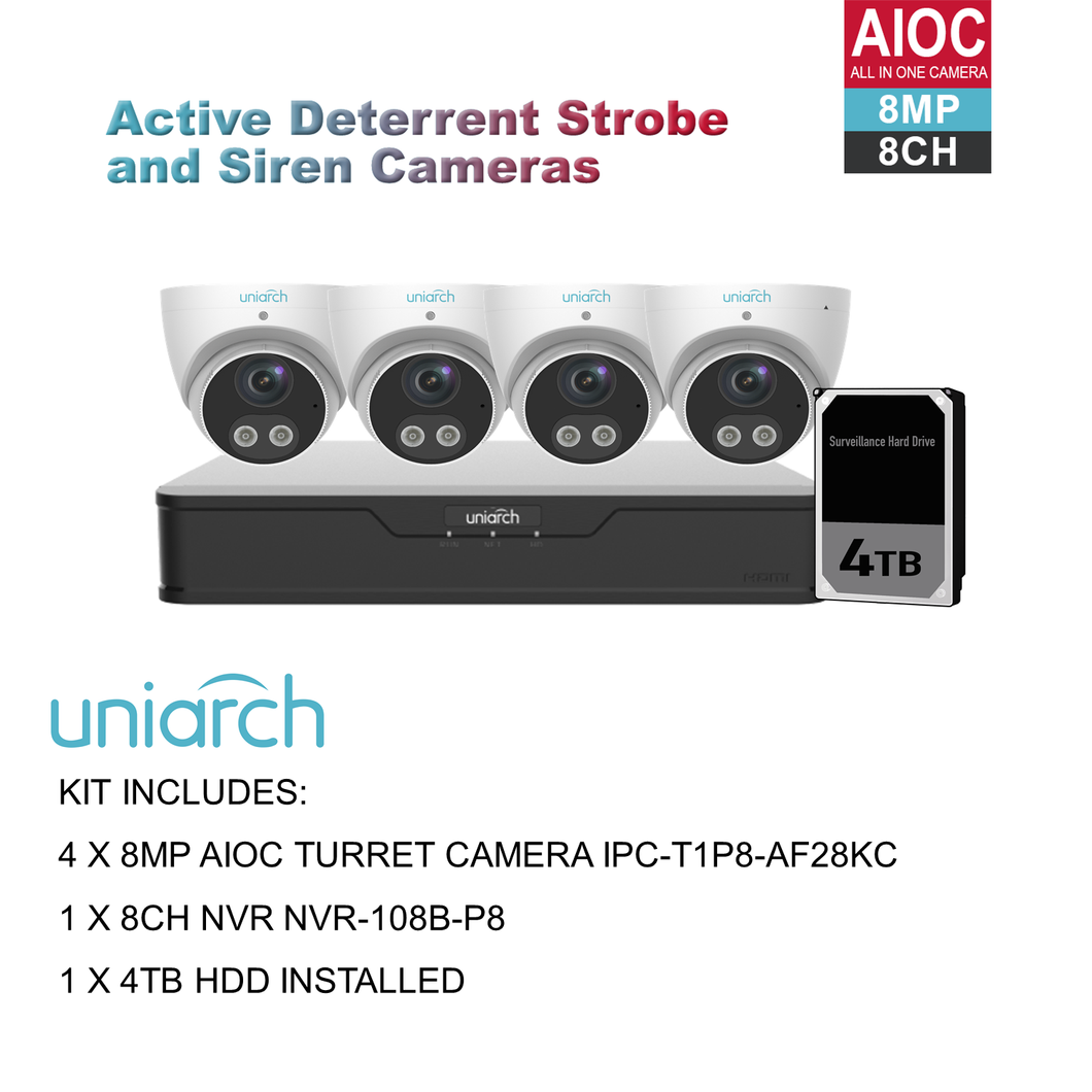 UNIARCH 8MP 8CH AIOC WITH 4*AIOC CAMERAS