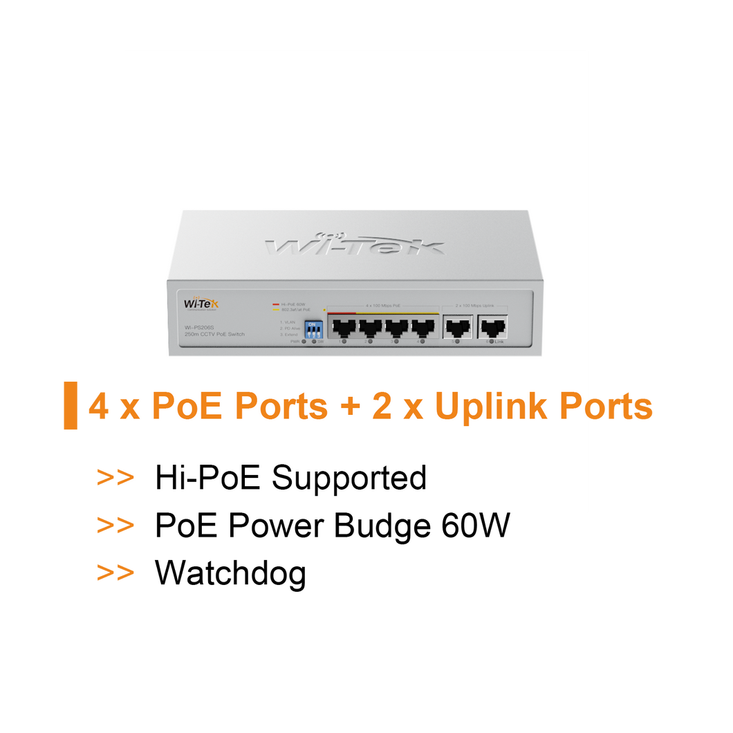 WI-TEK ECONOMIC 4 PORTS POE SWITCH V2