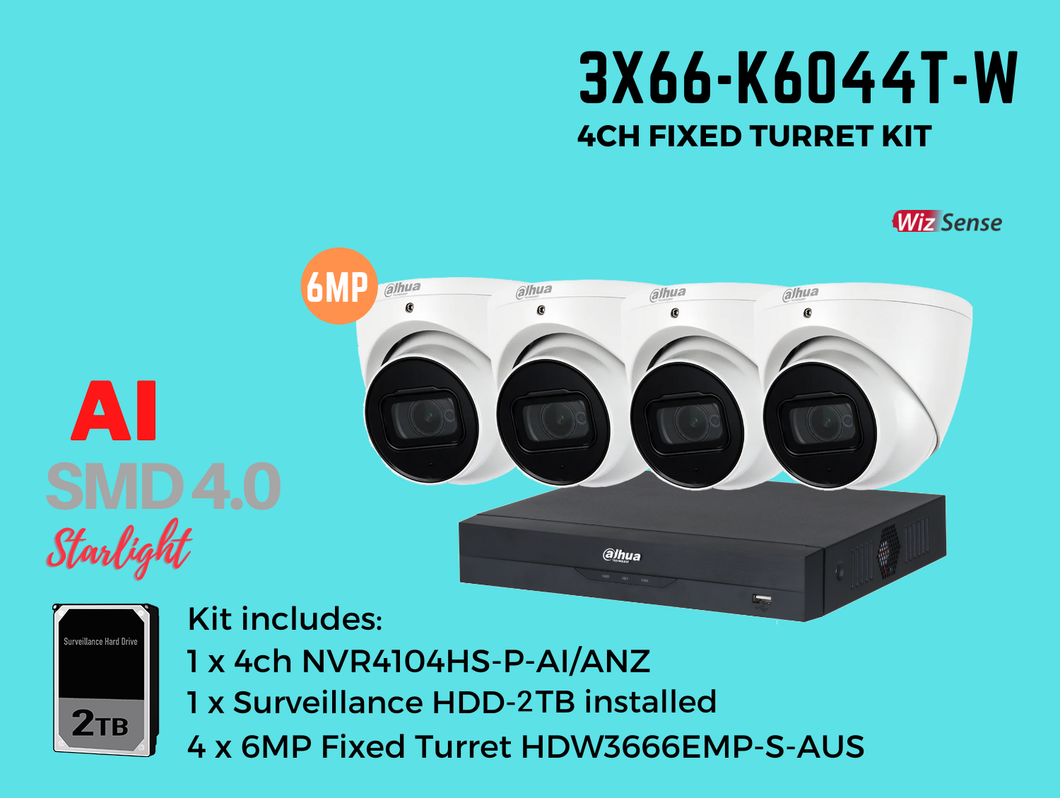 DAHUA 6MP 4CH KIT WITH 4XCAMERAS (WHITE)