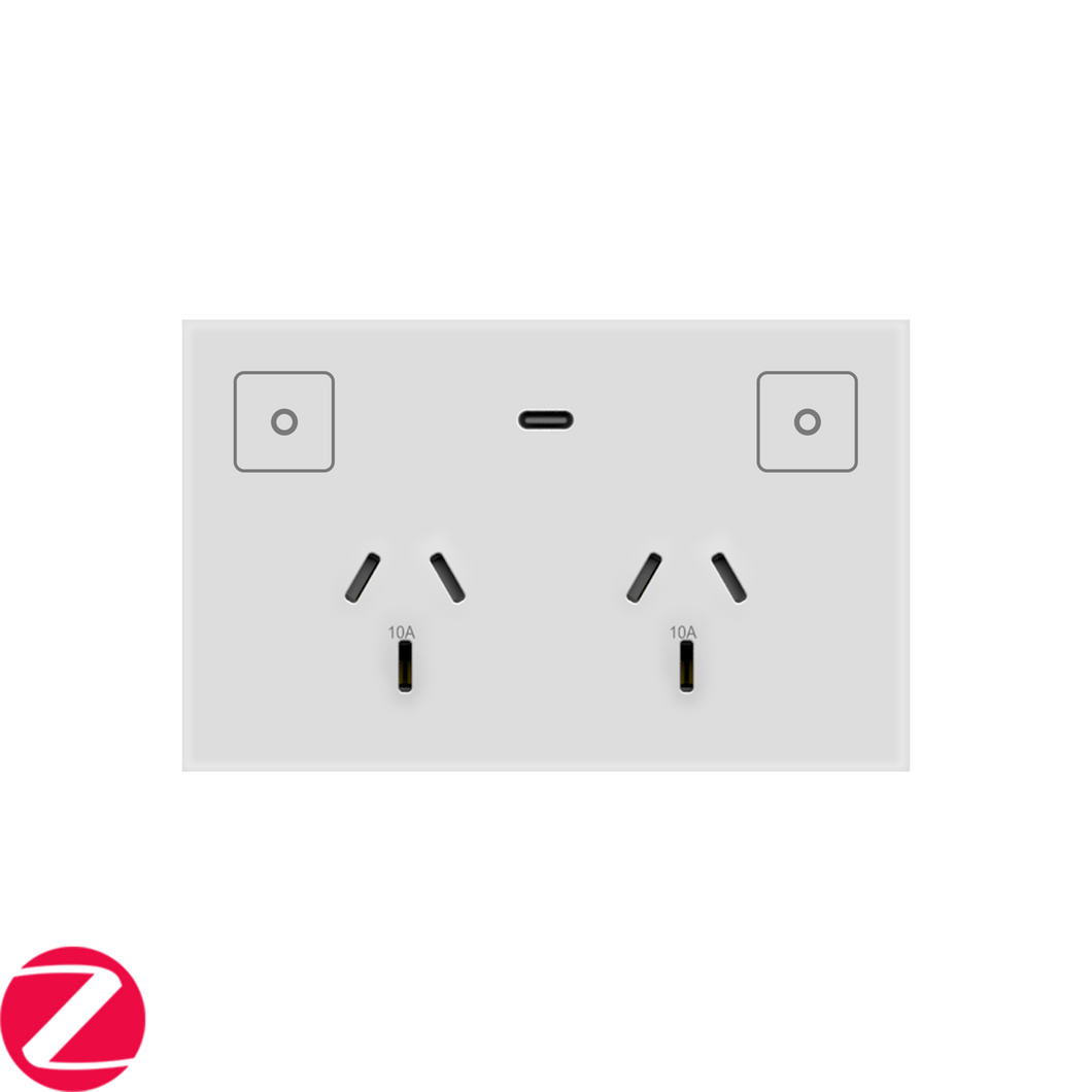 Konec Double Socket Power Point Glass White